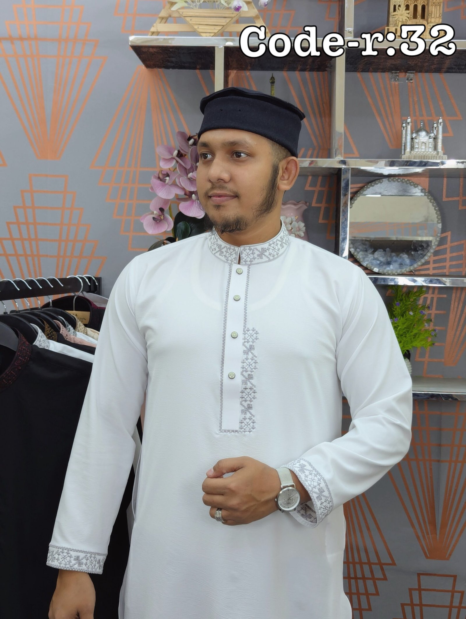 AS Code - 32 + 32 ( 2 pcs Silver White ) 2 Pcs panjabi